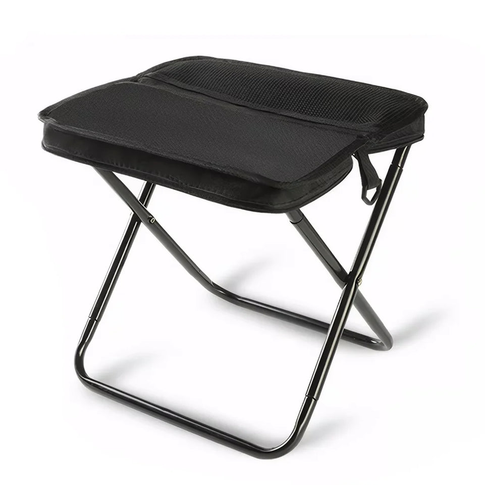 Outdoor folding backpack-style bench, equipped with mesh pockets, suitable for use during camping, traveling and hiking.