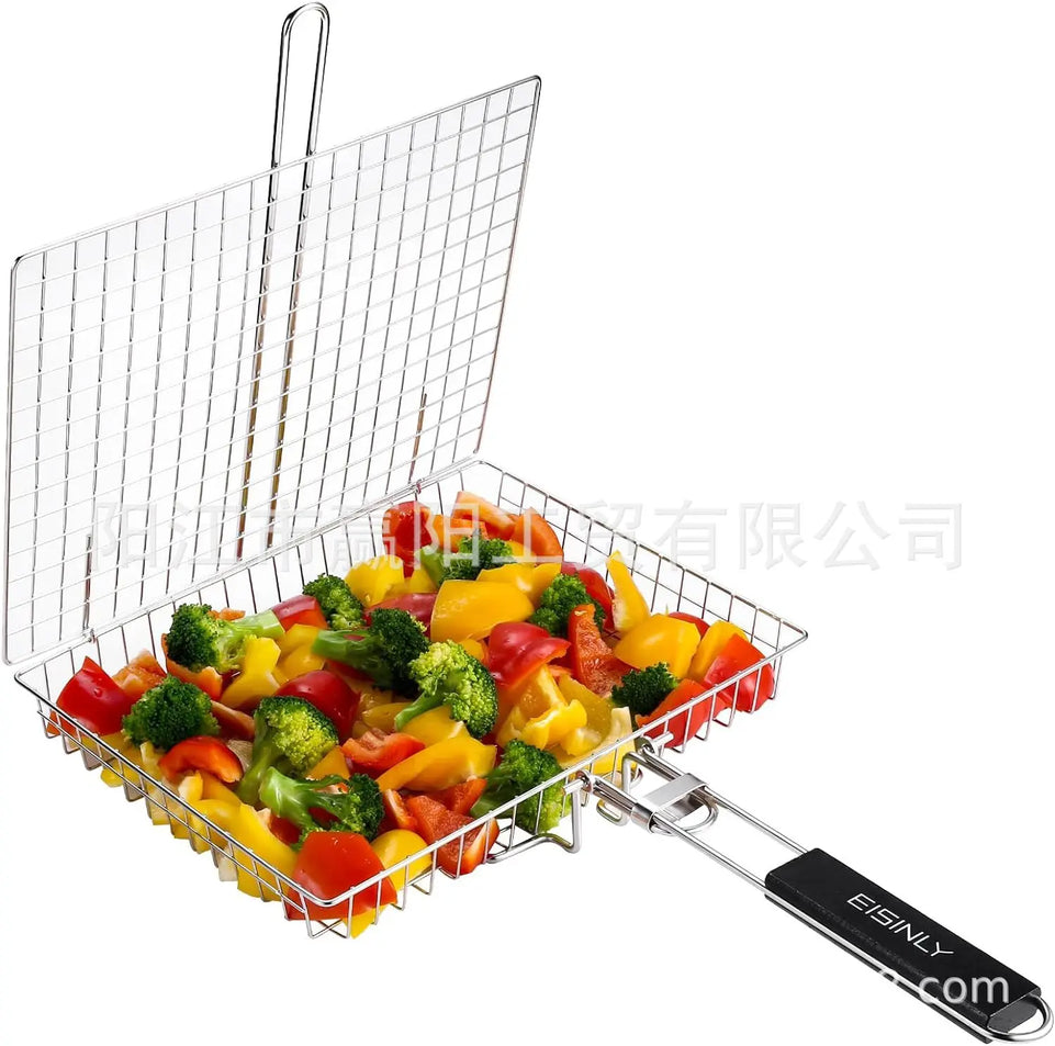 Portable Metal iron Folding Grill Basket BBQ Grill Basket With Handle for Fish Vegetables Shrimp Cook Accessories Outdoor