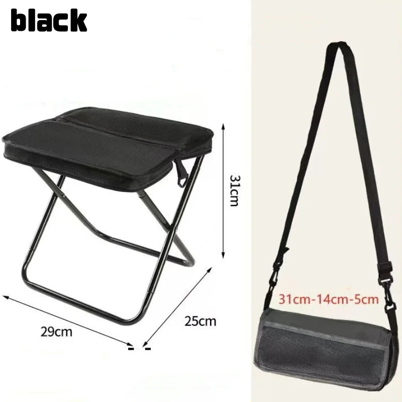Outdoor folding backpack-style bench, equipped with mesh pockets, suitable for use during camping, traveling and hiking.