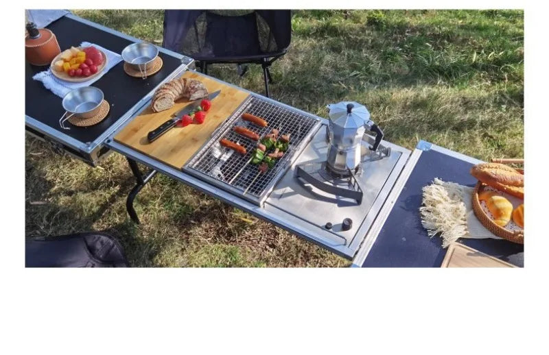 Multi-functional Cooking Mobile Kitchen Folding Dining Table Barbecue Camping Box Outdoors Portable Cooking Supplies Accessories