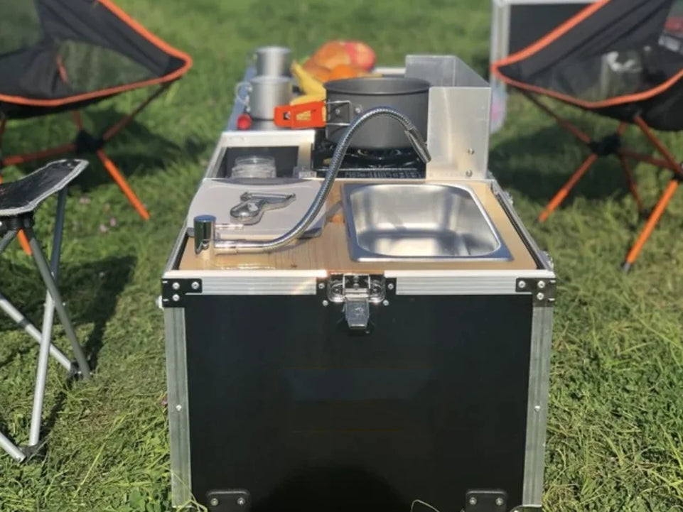 Outdoor Camping Portable Mobile Kitchenette Camping Picnic Kitchen Cooking Folding Storage Box Integrated Stove
