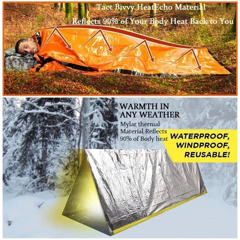 Portable Waterproof Emergency Survival Sleeping Bag Outdoor Pe Aluminum Film Camping Gear Thermal Sack Outdoor Bedding Equipment