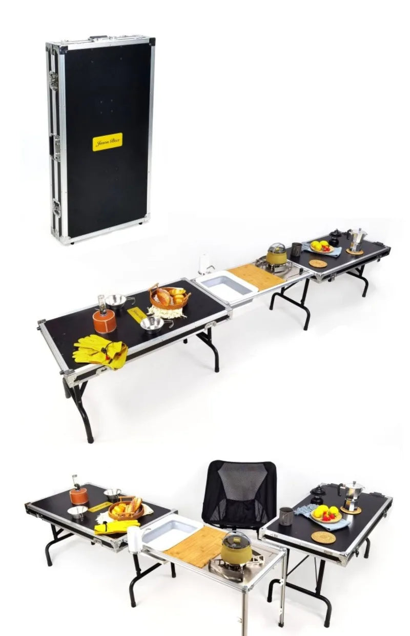 Multi-functional Cooking Mobile Kitchen Folding Dining Table Barbecue Camping Box Outdoors Portable Cooking Supplies Accessories