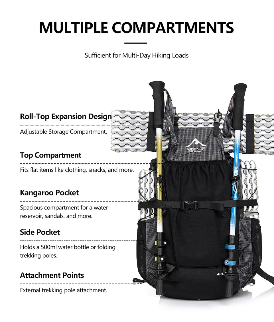 Outdoor Camping Backpack 40L Hiking Bag Sports Men's Backpacks Ultralight Waterproof Trekking Travel Essentials Camping Supplies