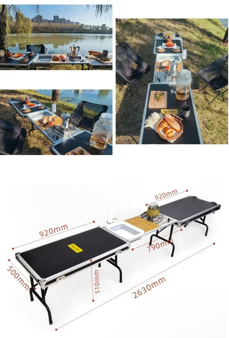 Multi-functional Cooking Mobile Kitchen Folding Dining Table Barbecue Camping Box Outdoors Portable Cooking Supplies Accessories