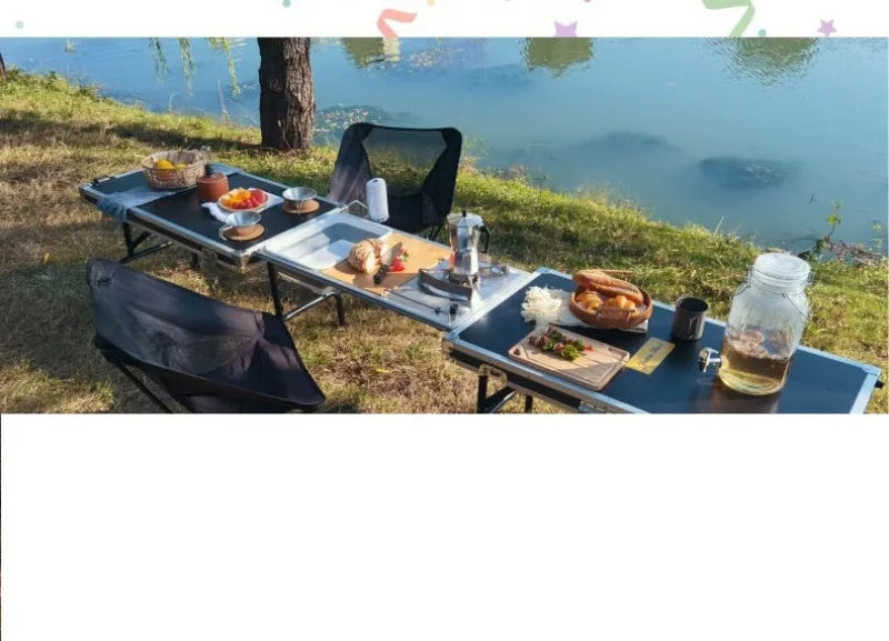 Multi-functional Cooking Mobile Kitchen Folding Dining Table Barbecue Camping Box Outdoors Portable Cooking Supplies Accessories