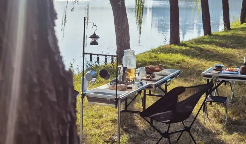 Multi-functional Cooking Mobile Kitchen Folding Dining Table Barbecue Camping Box Outdoors Portable Cooking Supplies Accessories