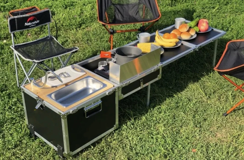 Outdoor Camping Portable Mobile Kitchenette Camping Picnic Kitchen Cooking Folding Storage Box Integrated Stove