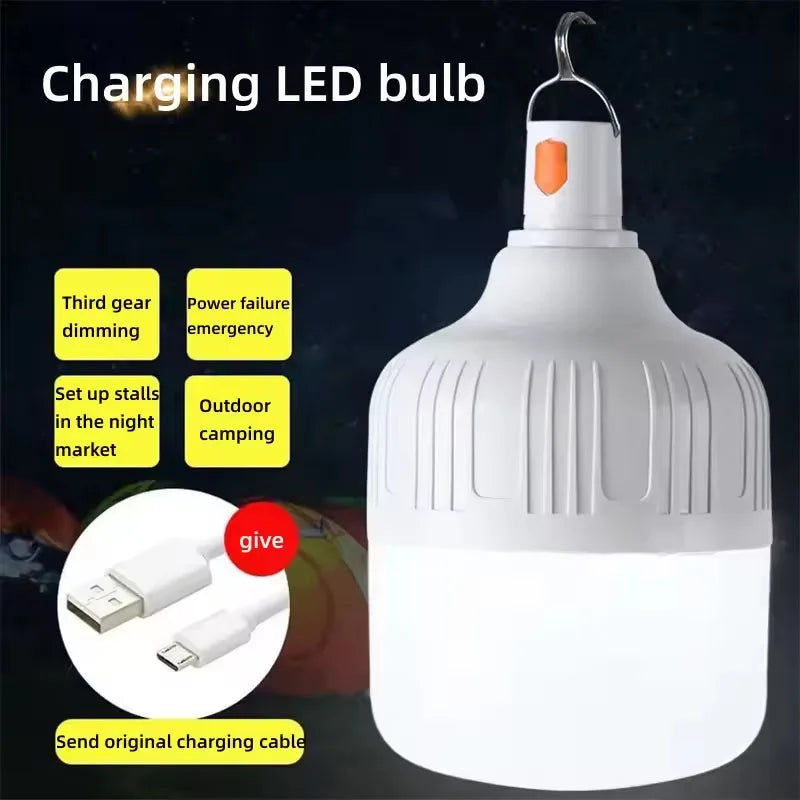 Portable Rechargeable LED Camping Light with Hook Dimmable Tent Lantern Emergency Night Lamp for Hiking Travel Adventure Use
