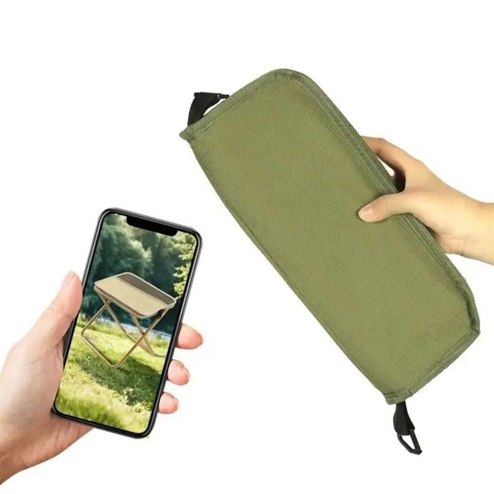 Outdoor folding backpack-style bench, equipped with mesh pockets, suitable for use during camping, traveling and hiking.