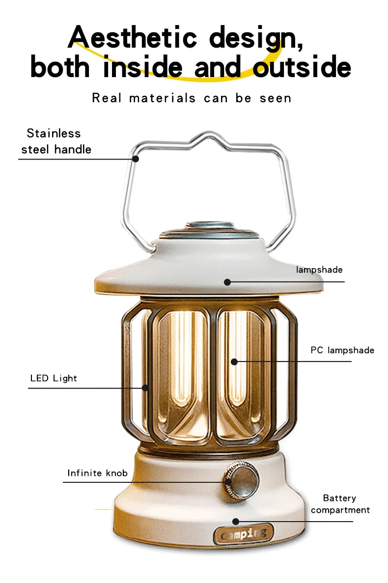Camping lights  Portable Camping Light  Rechargeable lamp Retro style lamp Dimmable Suitable for picnics, hiking and camping