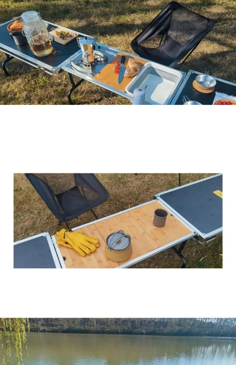 Multi-functional Cooking Mobile Kitchen Folding Dining Table Barbecue Camping Box Outdoors Portable Cooking Supplies Accessories