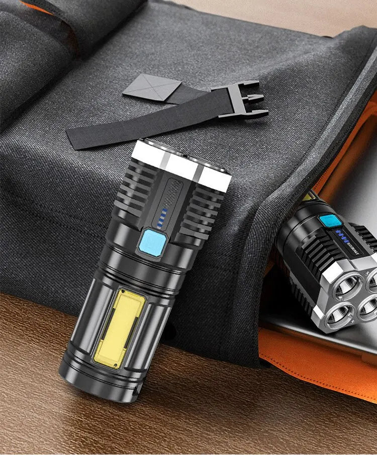 High Power LED Flashlights Camping Torch With 4 Lamp Beads And COB Side Light Rechargeable Portable Hand Lantern 4 Lighting Mode