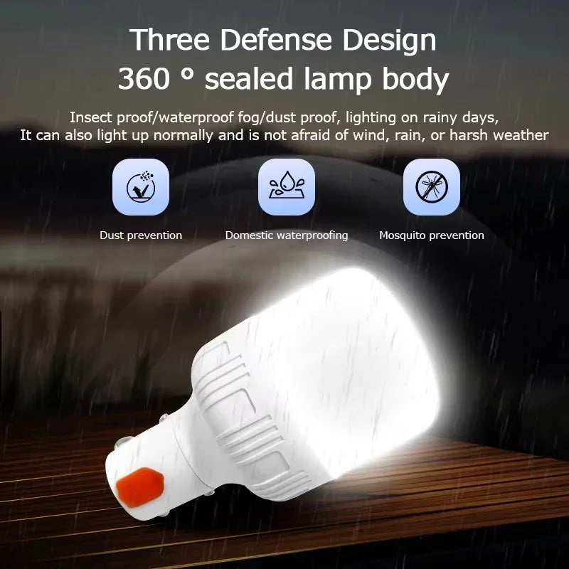 Portable Rechargeable LED Camping Light with Hook Dimmable Tent Lantern Emergency Night Lamp for Hiking Travel Adventure Use