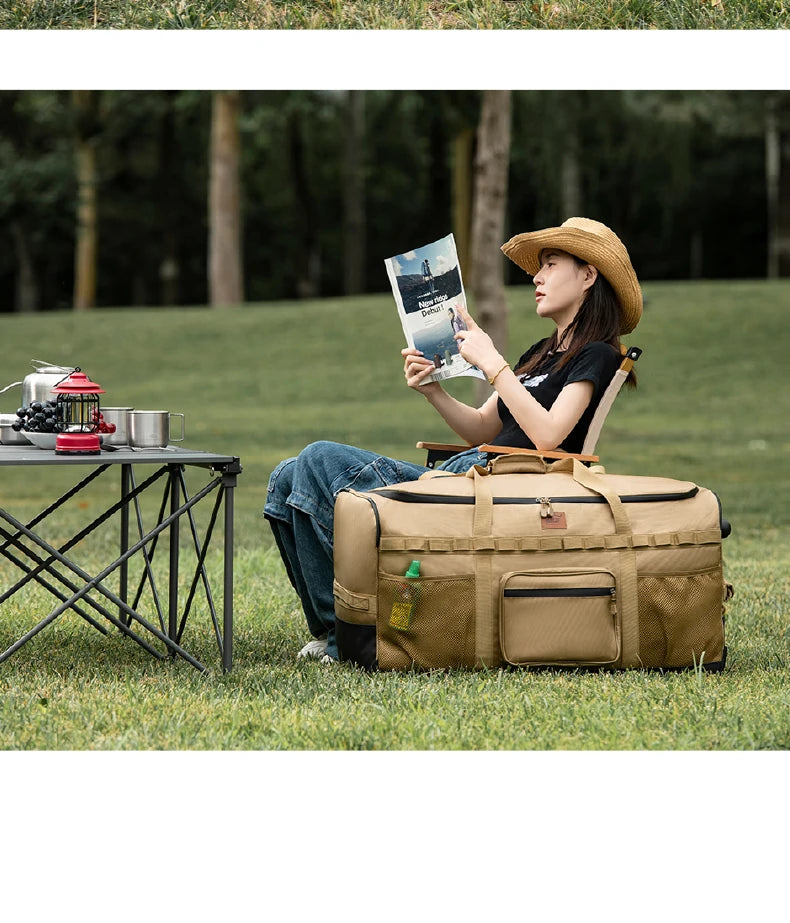 large-capacity mountain bag backpack thick storage with wheels for camping trolley and traveling easy folding labor savings