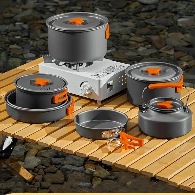 Outdoor Camping Cooking Set for 2-3 People Portable Folding Pot and Kettle Combo Camping Tableware Hiking Backpacking Gear