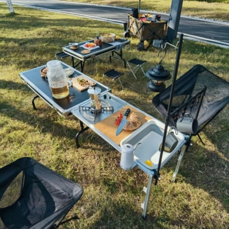 Multi-functional Cooking Mobile Kitchen Folding Dining Table Barbecue Camping Box Outdoors Portable Cooking Supplies Accessories