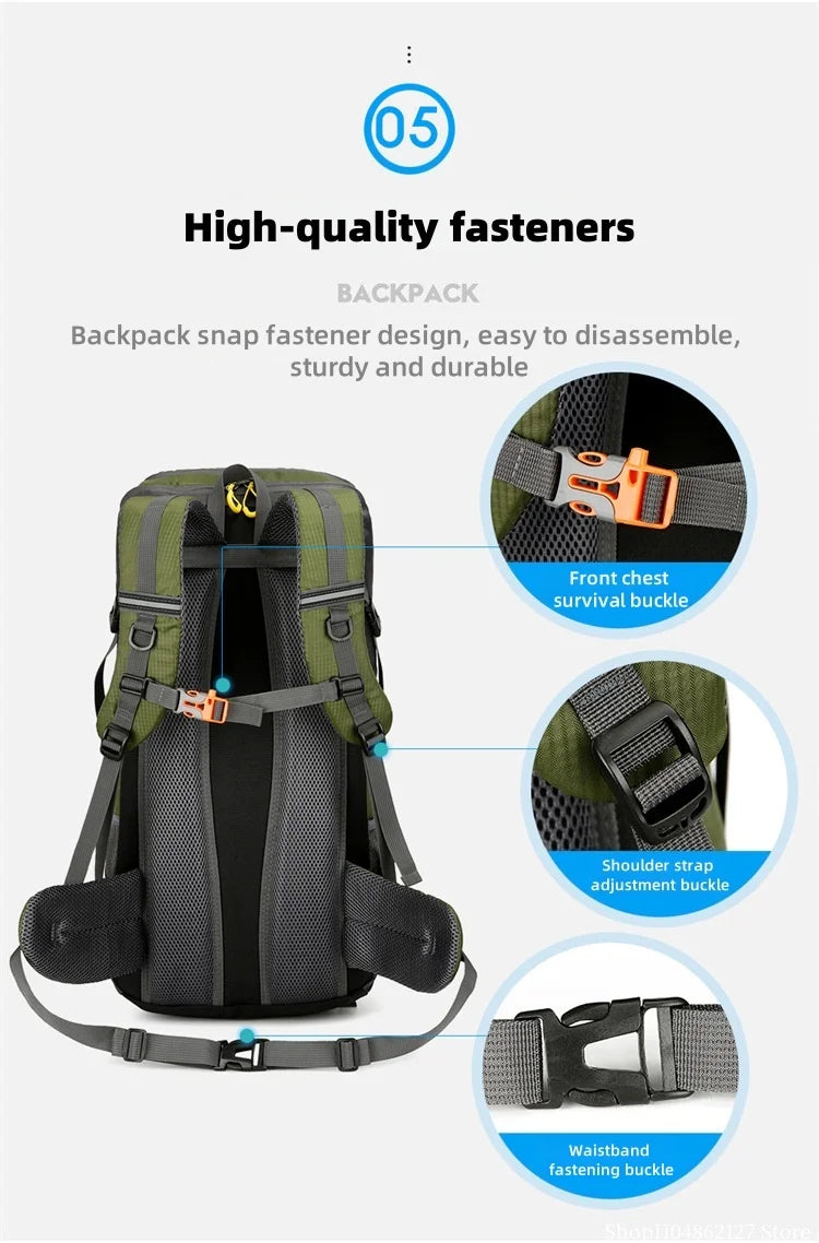 Outdoor hiking backpack of 50L for camping and hiking. Multi-functional large-capacity camping backpack. Comfortable and casual.