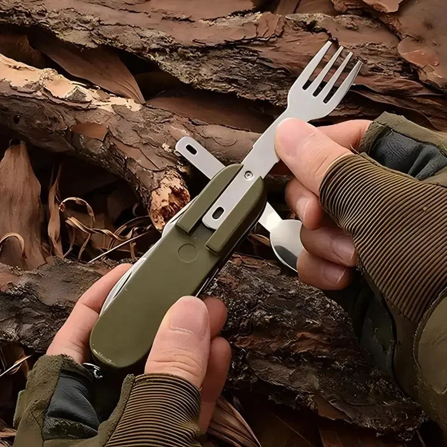 Camping Gear Portable Portable 5-in-1 Stainless Steel Travel Set, Multifunctional Folding Outdoor Utensils