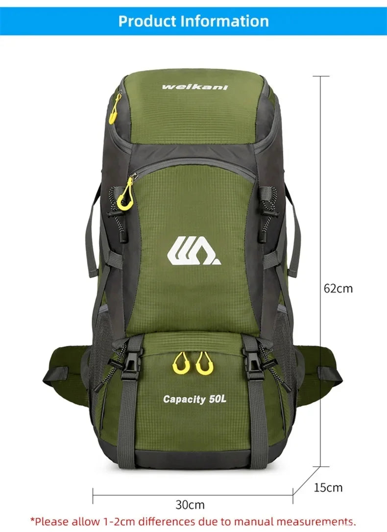 Outdoor hiking backpack of 50L for camping and hiking. Multi-functional large-capacity camping backpack. Comfortable and casual.