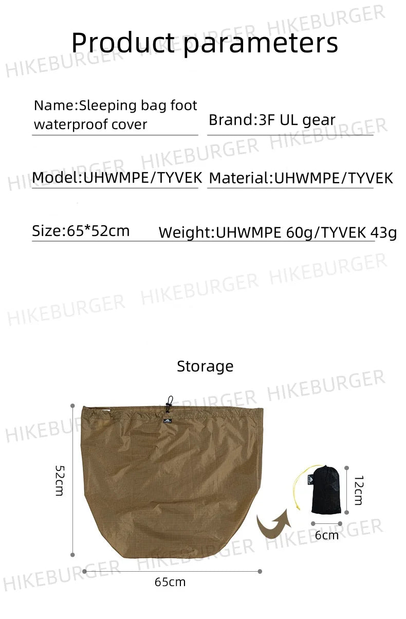 3F UL GEAR UHWMPE/TYVEK Outdoor Sleeping Bag Foot Waterproof Cover Camping Moisture-proof Breathable Dirtproof Inner Liner Cover