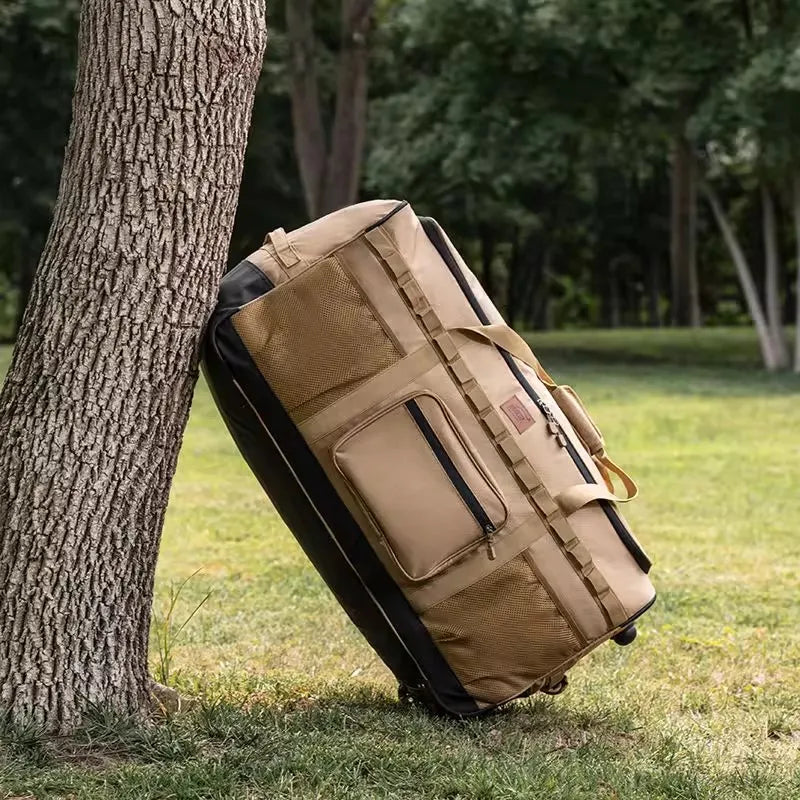 large-capacity mountain bag backpack thick storage with wheels for camping trolley and traveling easy folding labor savings
