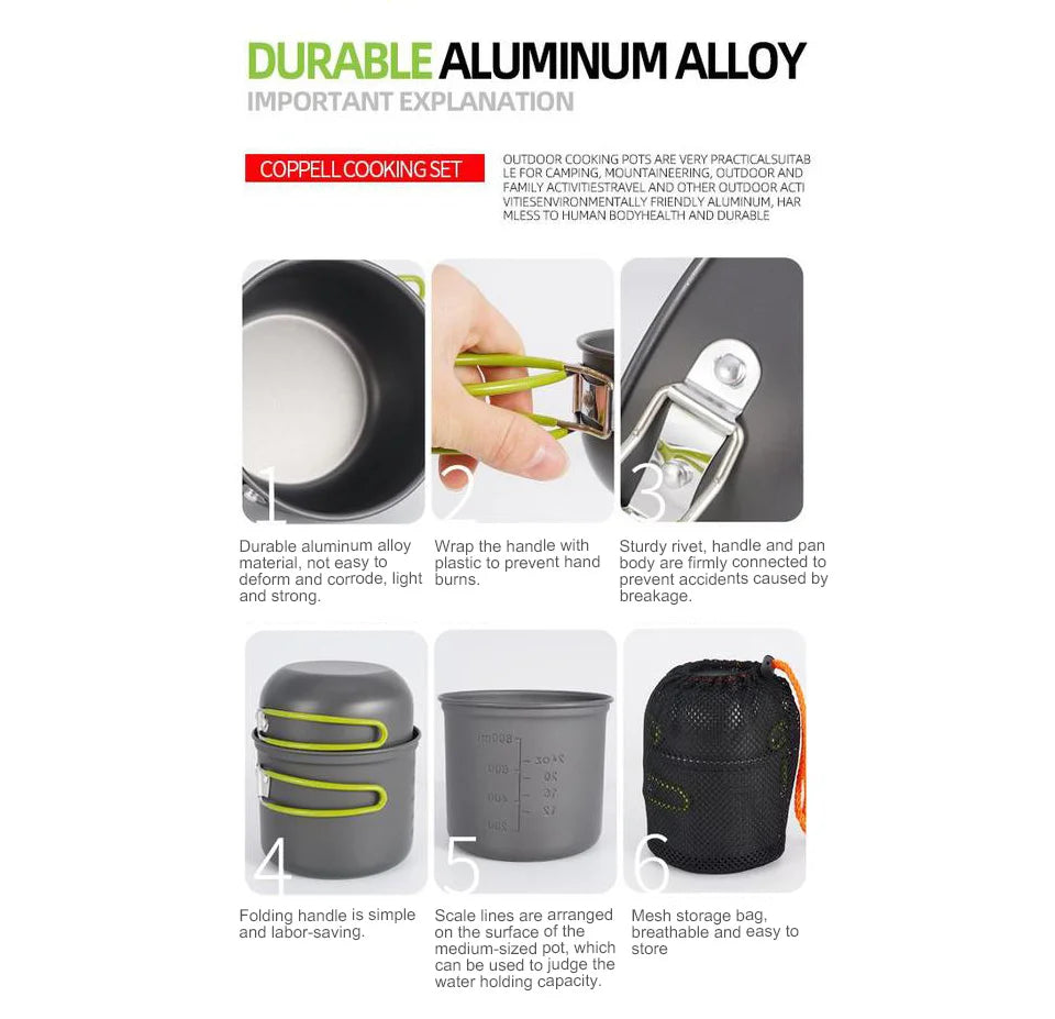 Pacoone Ultralight Camping Cooking Utensils Outdoor Tableware Pot Set Hiking Picnic Travel Tourist Dishes Supplies Equipment