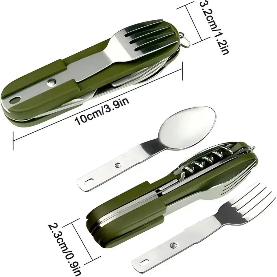Camping Gear Portable Portable 5-in-1 Stainless Steel Travel Set, Multifunctional Folding Outdoor Utensils