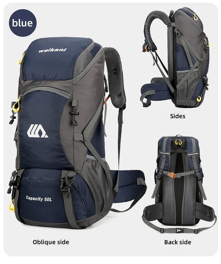 Outdoor hiking backpack of 50L for camping and hiking. Multi-functional large-capacity camping backpack. Comfortable and casual.