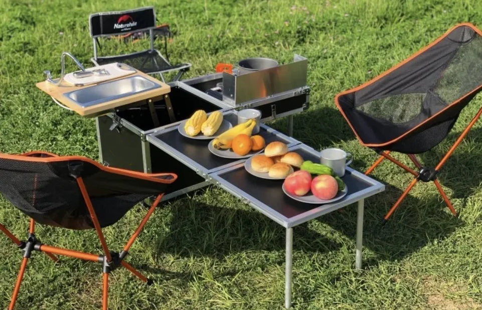 Outdoor Camping Portable Mobile Kitchenette Camping Picnic Kitchen Cooking Folding Storage Box Integrated Stove