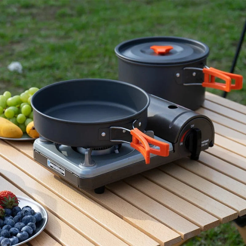 Outdoor Camping Cooking Set for 2-3 People Portable Folding Pot and Kettle Combo Camping Tableware Hiking Backpacking Gear
