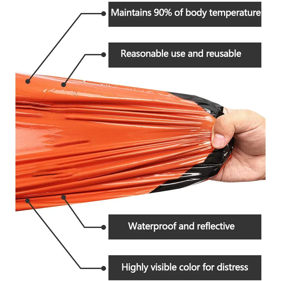 Survival Sleeping Bag Thermal Bivy Sack Portable Thermal Sleeping Bag Survival Gear for Camping Hiking Outdoor Adventure