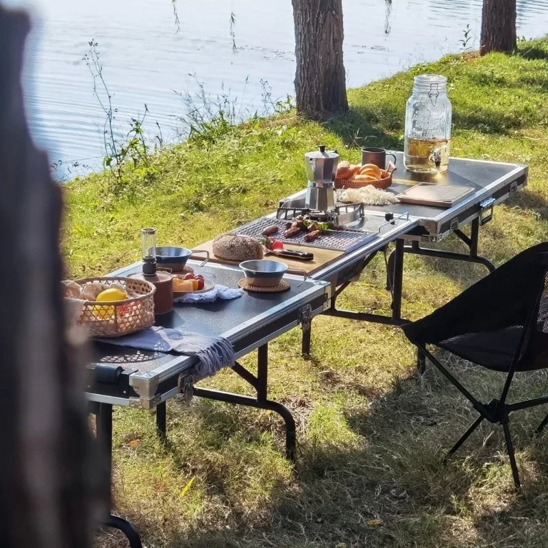 Multi-functional Cooking Mobile Kitchen Folding Dining Table Barbecue Camping Box Outdoors Portable Cooking Supplies Accessories
