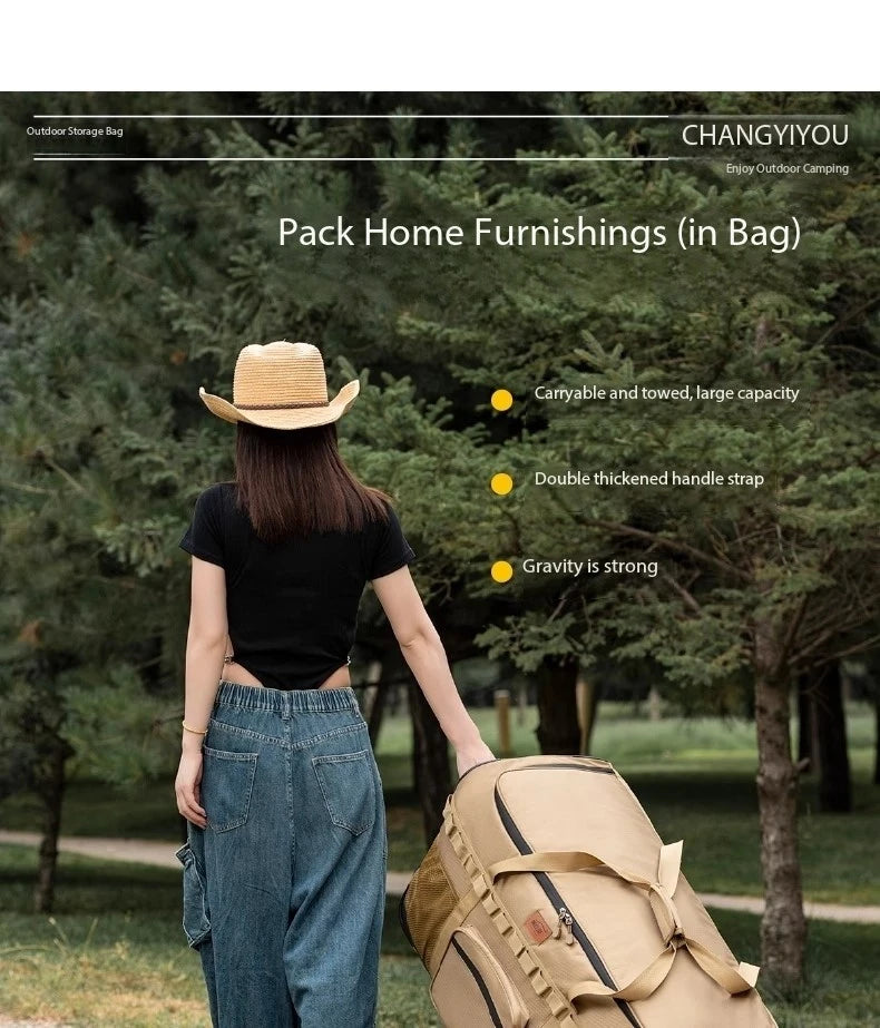 large-capacity mountain bag backpack thick storage with wheels for camping trolley and traveling easy folding labor savings