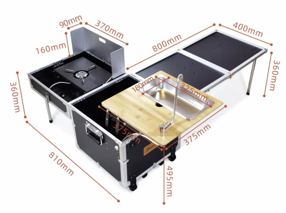Outdoor Camping Portable Mobile Kitchenette Camping Picnic Kitchen Cooking Folding Storage Box Integrated Stove