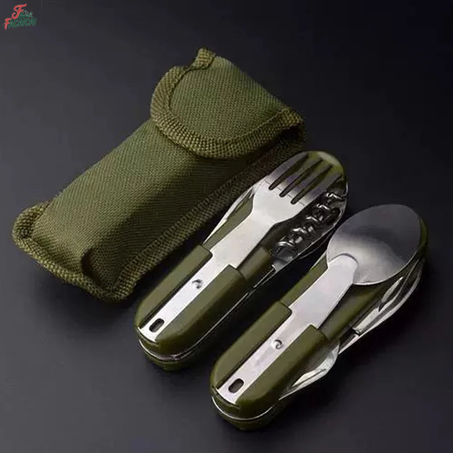 Camping Gear Portable Portable 5-in-1 Stainless Steel Travel Set, Multifunctional Folding Outdoor Utensils