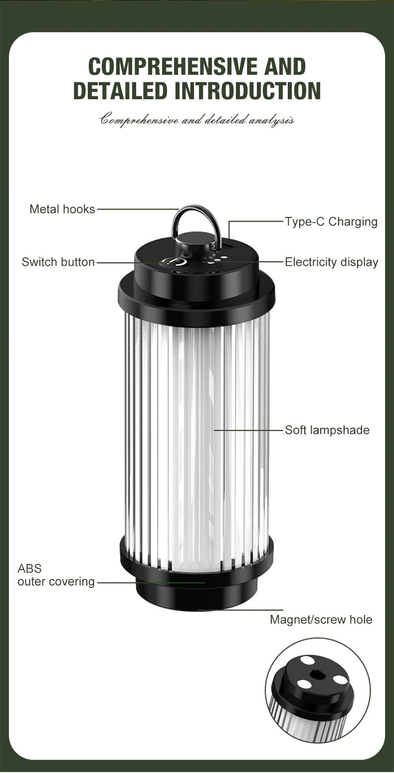 Outdoor camping tools camping lights 5 kinds of lights adjustable ceiling can be connected with the bracket TYPE-C charging.