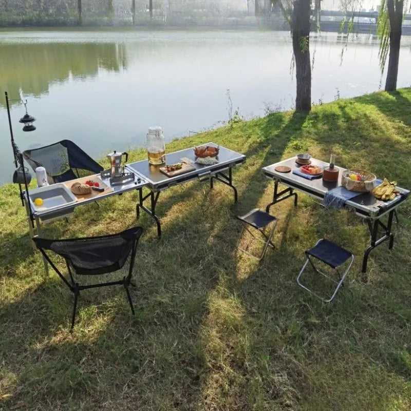 Multi-functional Cooking Mobile Kitchen Folding Dining Table Barbecue Camping Box Outdoors Portable Cooking Supplies Accessories
