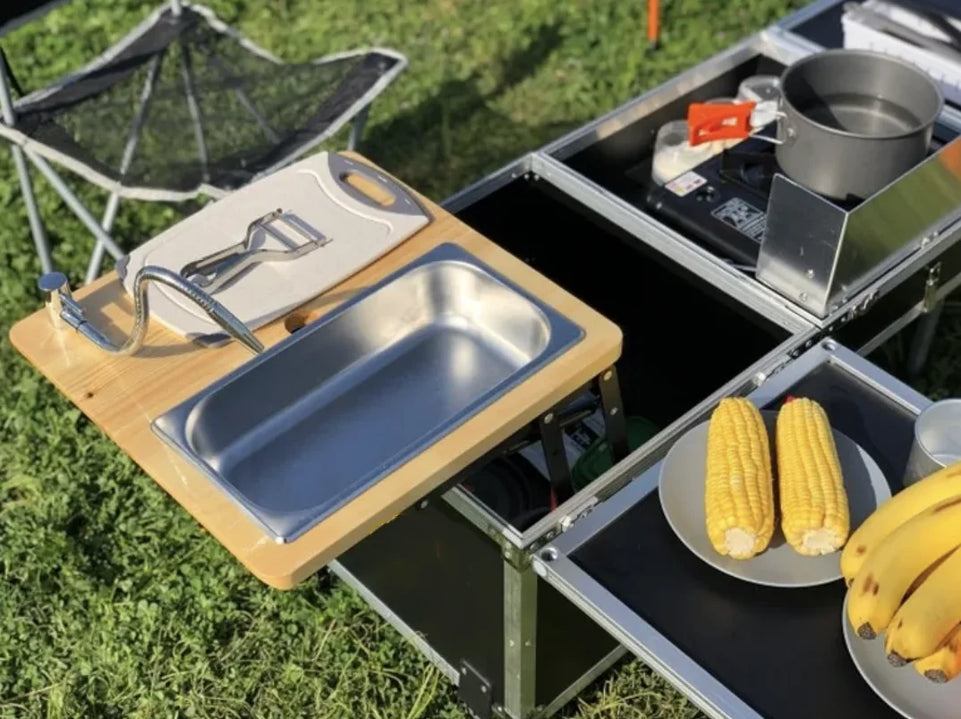 Outdoor Camping Portable Mobile Kitchenette Camping Picnic Kitchen Cooking Folding Storage Box Integrated Stove