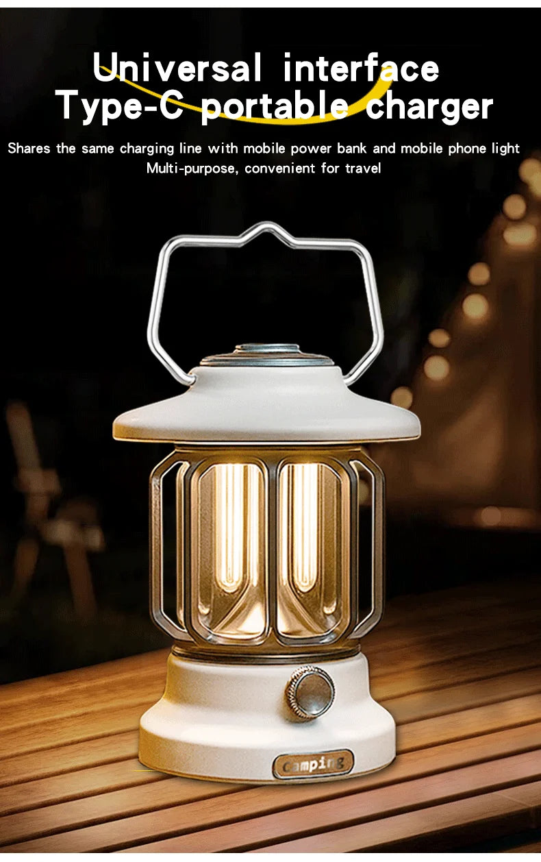 Camping lights  Portable Camping Light  Rechargeable lamp Retro style lamp Dimmable Suitable for picnics, hiking and camping