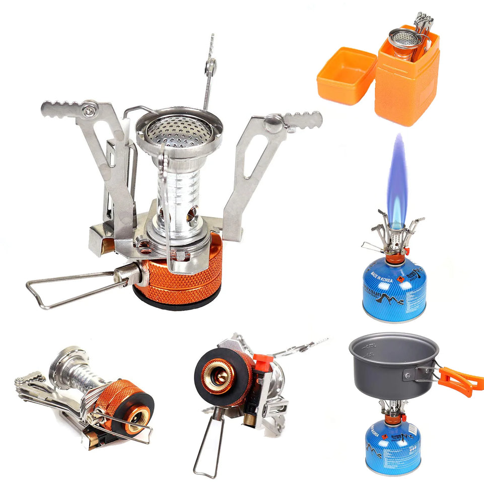 Portable All in One Camping Stove with Converter Compact Lightweight Outdoor Cooking Gear for Hiking Backpacking