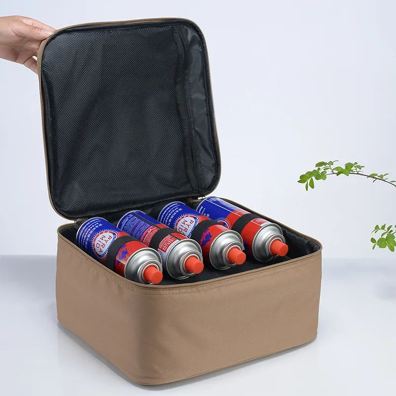Portable Camping Picnic Cassette Stove Handbag with BBQ Cookware Gas Tank Baking Tray Storage Box Outdoor Cooking Organizer