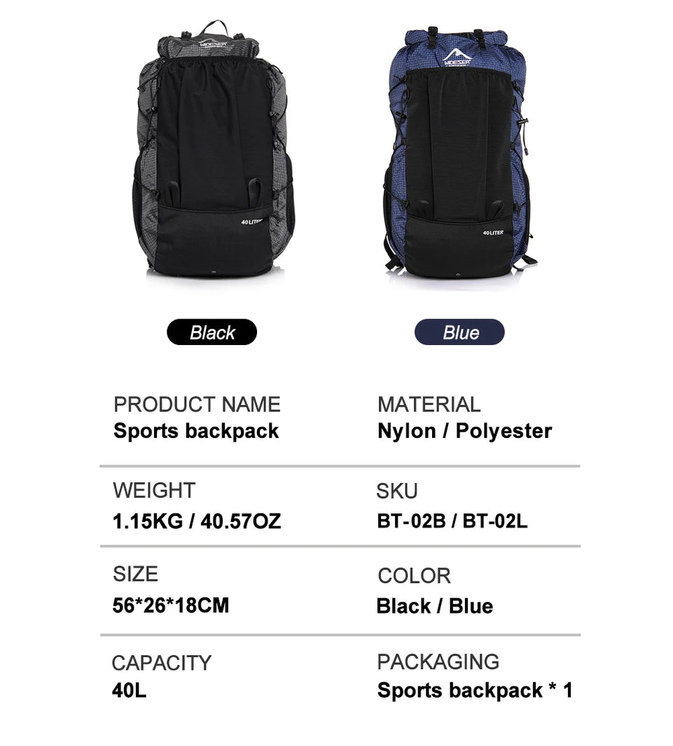 Outdoor Camping Backpack 40L Hiking Bag Sports Men's Backpacks Ultralight Waterproof Trekking Travel Essentials Camping Supplies