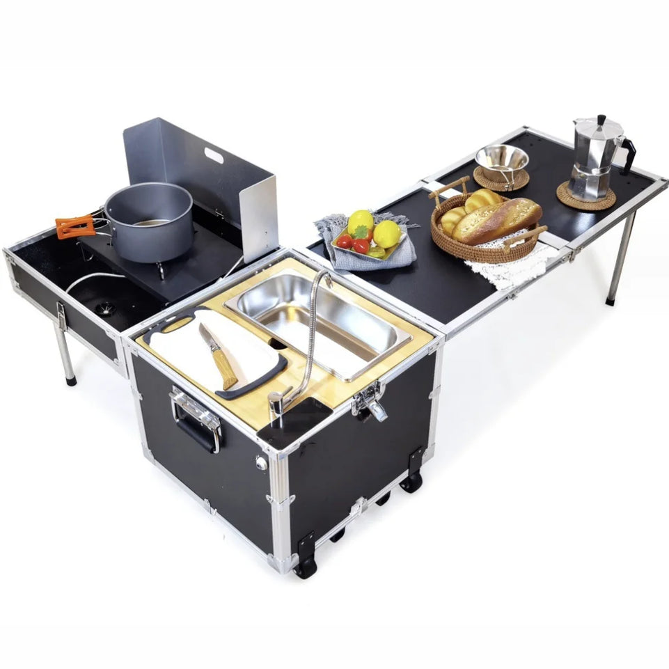 Outdoor Camping Portable Mobile Kitchenette Camping Picnic Kitchen Cooking Folding Storage Box Integrated Stove