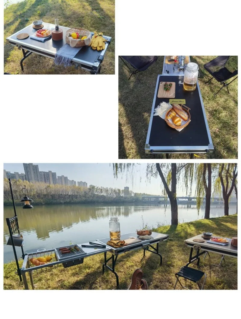 Multi-functional Cooking Mobile Kitchen Folding Dining Table Barbecue Camping Box Outdoors Portable Cooking Supplies Accessories
