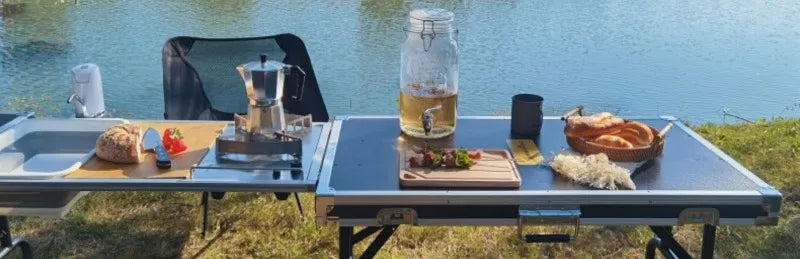 Multi-functional Cooking Mobile Kitchen Folding Dining Table Barbecue Camping Box Outdoors Portable Cooking Supplies Accessories
