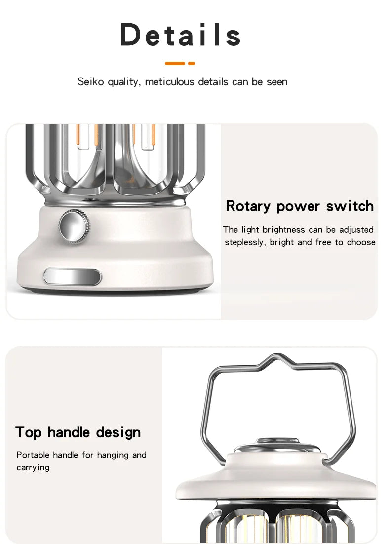 Camping lights  Portable Camping Light  Rechargeable lamp Retro style lamp Dimmable Suitable for picnics, hiking and camping