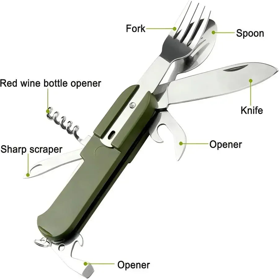 Camping Gear Portable Portable 5-in-1 Stainless Steel Travel Set, Multifunctional Folding Outdoor Utensils