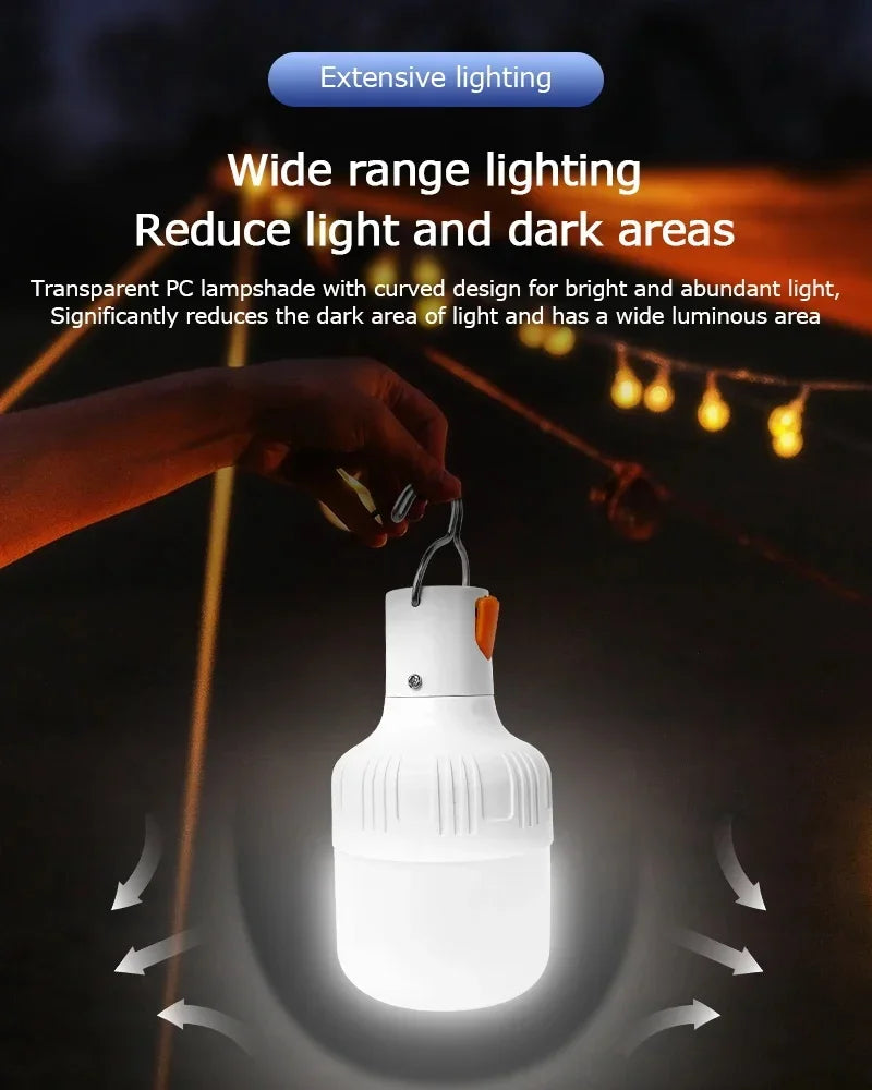 Portable Rechargeable LED Camping Light with Hook Dimmable Tent Lantern Emergency Night Lamp for Hiking Travel Adventure Use