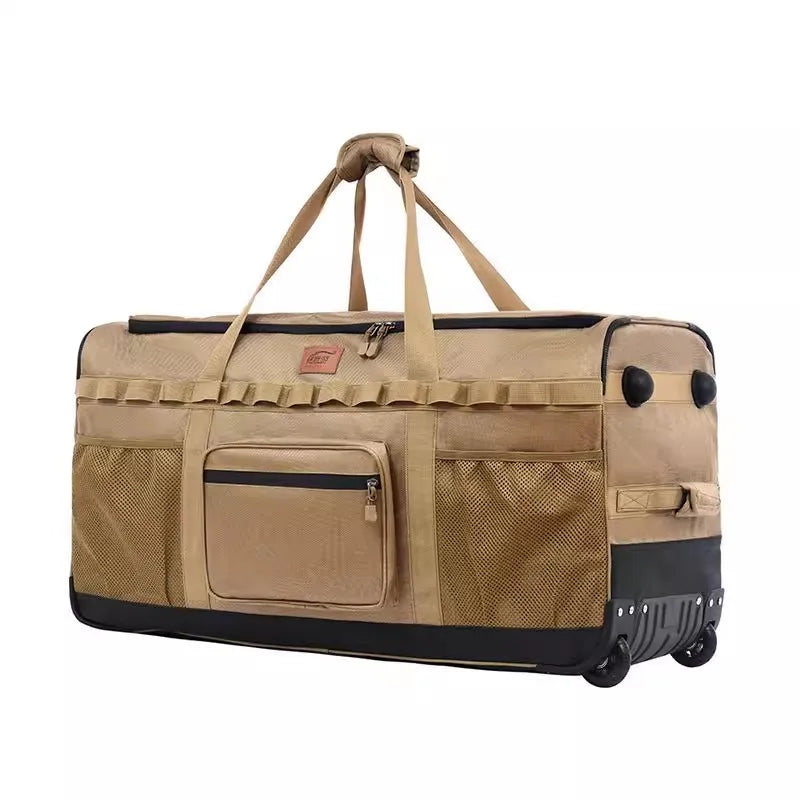 large-capacity mountain bag backpack thick storage with wheels for camping trolley and traveling easy folding labor savings
